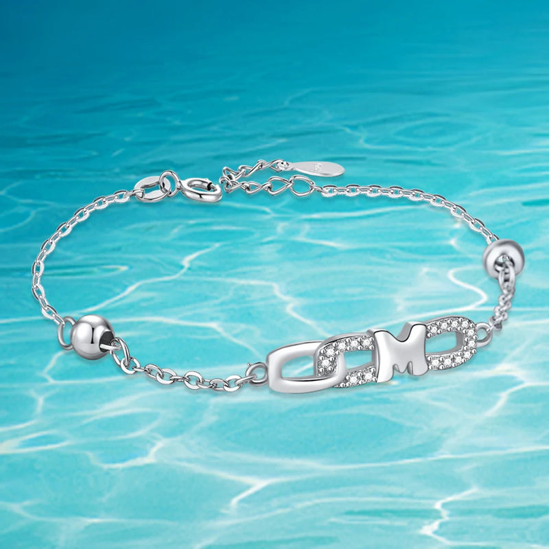 925 Silver Letter M Bracelet Bangle Women Fine Jewelry Charms Birthday Gift
