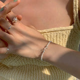 925 Silver Pearl Bracelet Love Charm Birthday Gift For Women's Jewelry