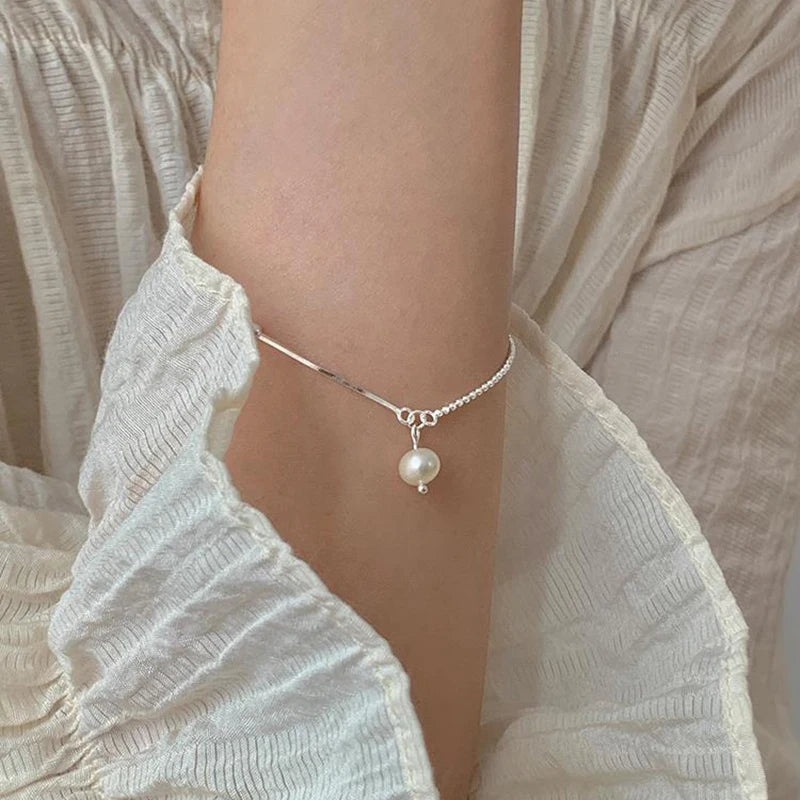 925 Silver Pearl Charm Bracelet for Women