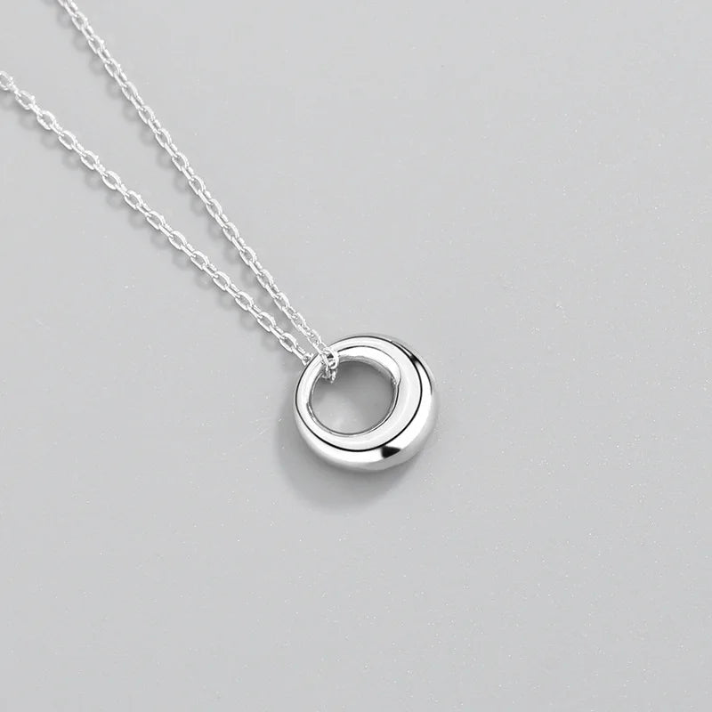925 Silver Round Necklace Geometric Pendant Choker Gift Women's Jewelry