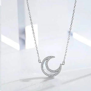 925 Silver Double-layer Clavicle Chain Moon Necklace Women's Jewelry
