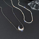 925 Silver Double-layer Clavicle Chain Moon Necklace Women's Jewelry