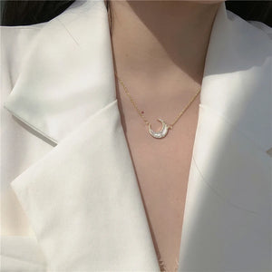925 Silver Double-layer Clavicle Chain Moon Necklace Women's Jewelry