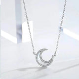 925 Silver Double-layer Clavicle Chain Moon Necklace Women's Jewelry