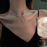 925 Silver Double-layer Clavicle Chain Moon Necklace Women's Jewelry