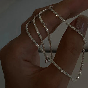 925 Silver Clavicle Chain Necklace Sparkling Choker for Women