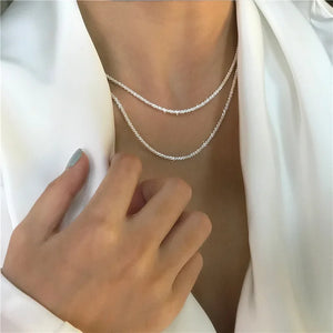 925 Silver Clavicle Chain Necklace Sparkling Choker for Women
