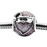 925 Silver Sparkling Jolly Santa Charm Beads, Red & Clear CZ Fits Bracelet