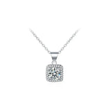 925 Silver Square Necklace Zircon Pendant Choker Women Gift
