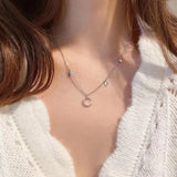 925 Sterling Silver Star Necklace Charm Zirconia Moon Pendant Choker