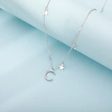 925 Sterling Silver Star Necklace Charm Zirconia Moon Pendant Choker