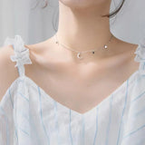 925 Sterling Silver Star Necklace Charm Zirconia Moon Pendant Choker