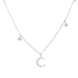 925 Sterling Silver Star Necklace Charm Zirconia Moon Pendant Choker