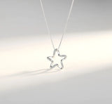 925 Silver Star Crystal Necklace Fine Jewelry Birthday Gift