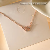925 Sterling Silver W Necklace Geometric Shape Pendant Letter Choker