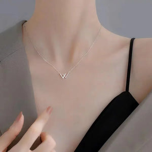 925 Sterling Silver W Necklace Geometric Shape Pendant Letter Choker