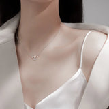 925 Sterling Silver W Necklace Geometric Shape Pendant Letter Choker