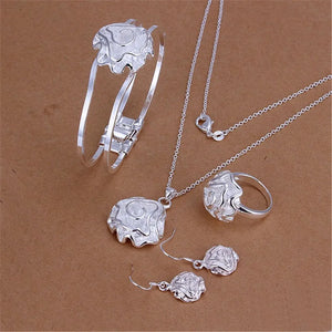 925 Silver Rose Flower Jewelry Set for Women Party