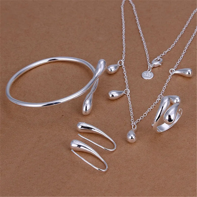 925 Sterling Silver Water Droplets Jewelry Set for Women