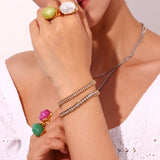 Stainless Steel Bead Chain Bracelet with Zircon