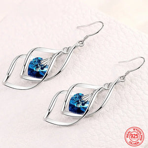 925 Silver Crystal Dangle Earrings For Women Wedding Party