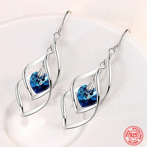 925 Silver Crystal Dangle Earrings For Women Wedding Party