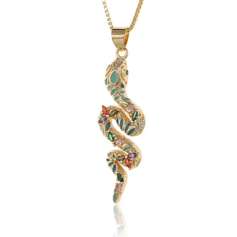 Boho Rainbow Zircon Snake Necklace Pendant Women's Jewelry