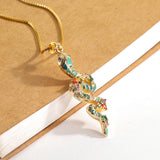 Boho Rainbow Zircon Snake Necklace Pendant Women's Jewelry