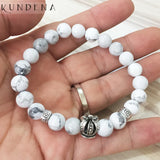 Crown Charm Bracelet Natural Howlite J-asper Beads for Women