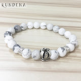 Crown Charm Bracelet Natural Howlite J-asper Beads for Women