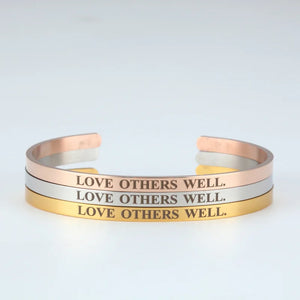 Stainless Steel Open Bangle Women Bracelet Cuff Letter Gift