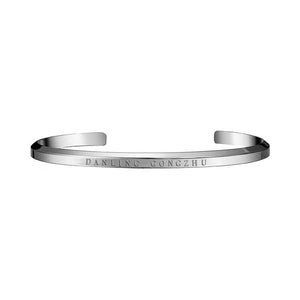 Stainless Steel Open Bangle Women Bracelet Cuff Letter Gift