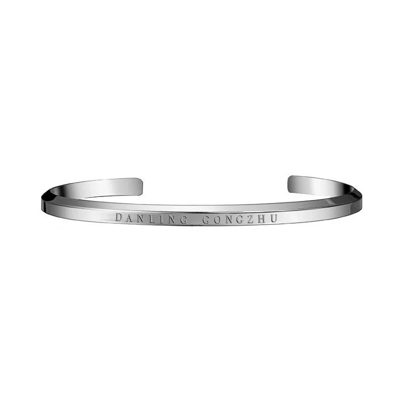 Stainless Steel Open Bangle Women Bracelet Cuff Letter Gift