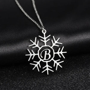 Personalized Initials Pendant Choker Necklace - Stainless Steel Snowflake