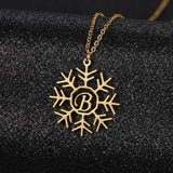 Personalized Initials Pendant Choker Necklace - Stainless Steel Snowflake