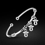 925 Silver Punk Open Bangle Bracelet for Women