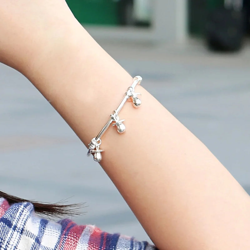 925 Silver Punk Open Bangle Bracelet for Women
