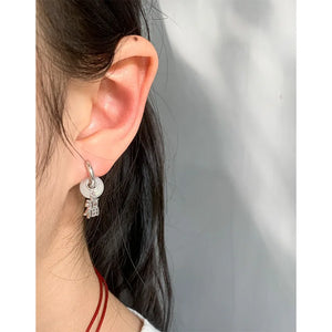 Chinese Jade Fu Ruyu Earrings 925 Sterling Silver