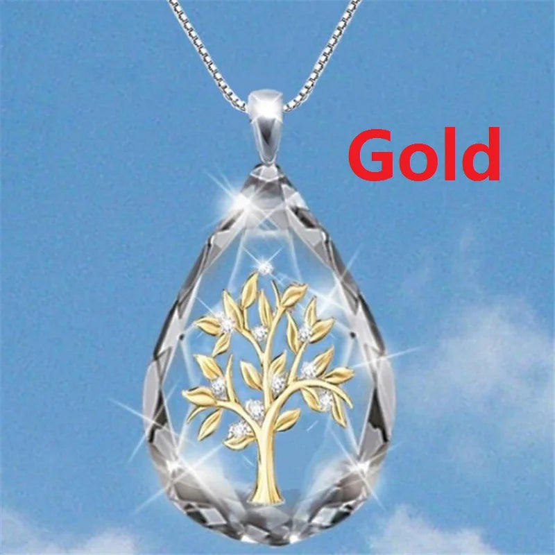 Glass Crystal Pendant Tree of Life Necklace Fruit Jewelry