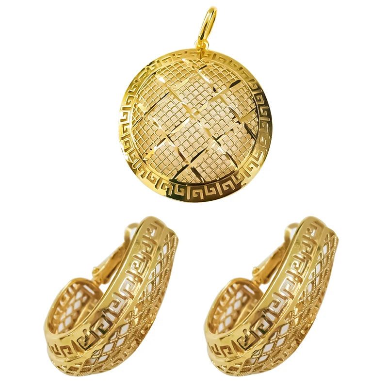 Dubai 18K Plating Jewelry Set for Women Large Drop Earrings and Pendant