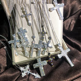 925 Silver Cross Necklace Zircon Pendant Classic Clavicle Chain Jewelry