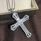 925 Silver Cross Necklace Zircon Pendant Classic Clavicle Chain Jewelry