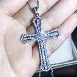 925 Silver Cross Necklace Zircon Pendant Classic Clavicle Chain Jewelry