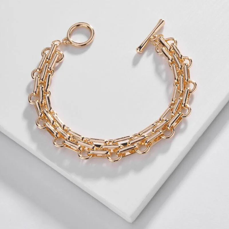 Chunky Chain Link Bracelet Statement Cuff for Women
