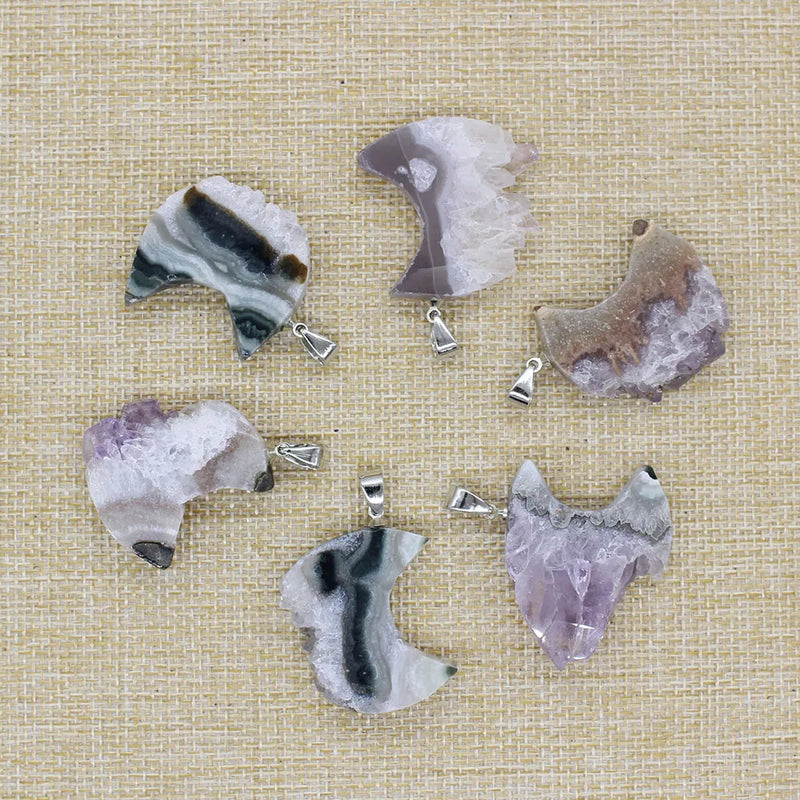 Amethyst Slice Druzy Pendant Purple Crystal Necklace TR-056