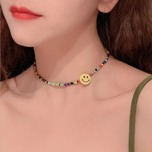 Ceramic Smile Beads Necklace All-match Sweet Colorful Beads Collar
