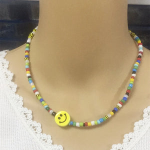 Ceramic Smile Beads Necklace All-match Sweet Colorful Beads Collar