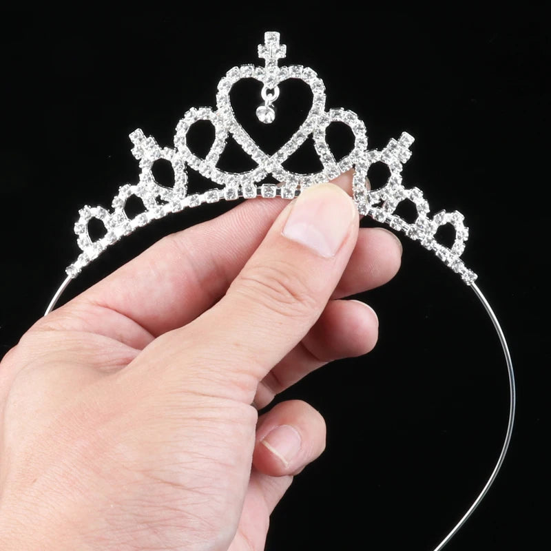 Heart Crown Tiara for Wedding Party Prom, Rhinestone Kids Girl Hair Accessory