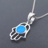 Opal Hamsa Pendant 925 Silver Necklace Lab Created Jewelry Women Gift