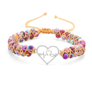 Amethyst Heart Beads Bracelet for Women - Valentines Birthday Gift